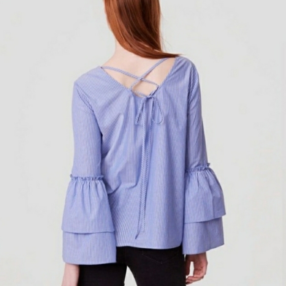Loft Striped Tie Back Bell Sleeve Top #0510 - Picture 6 of 7